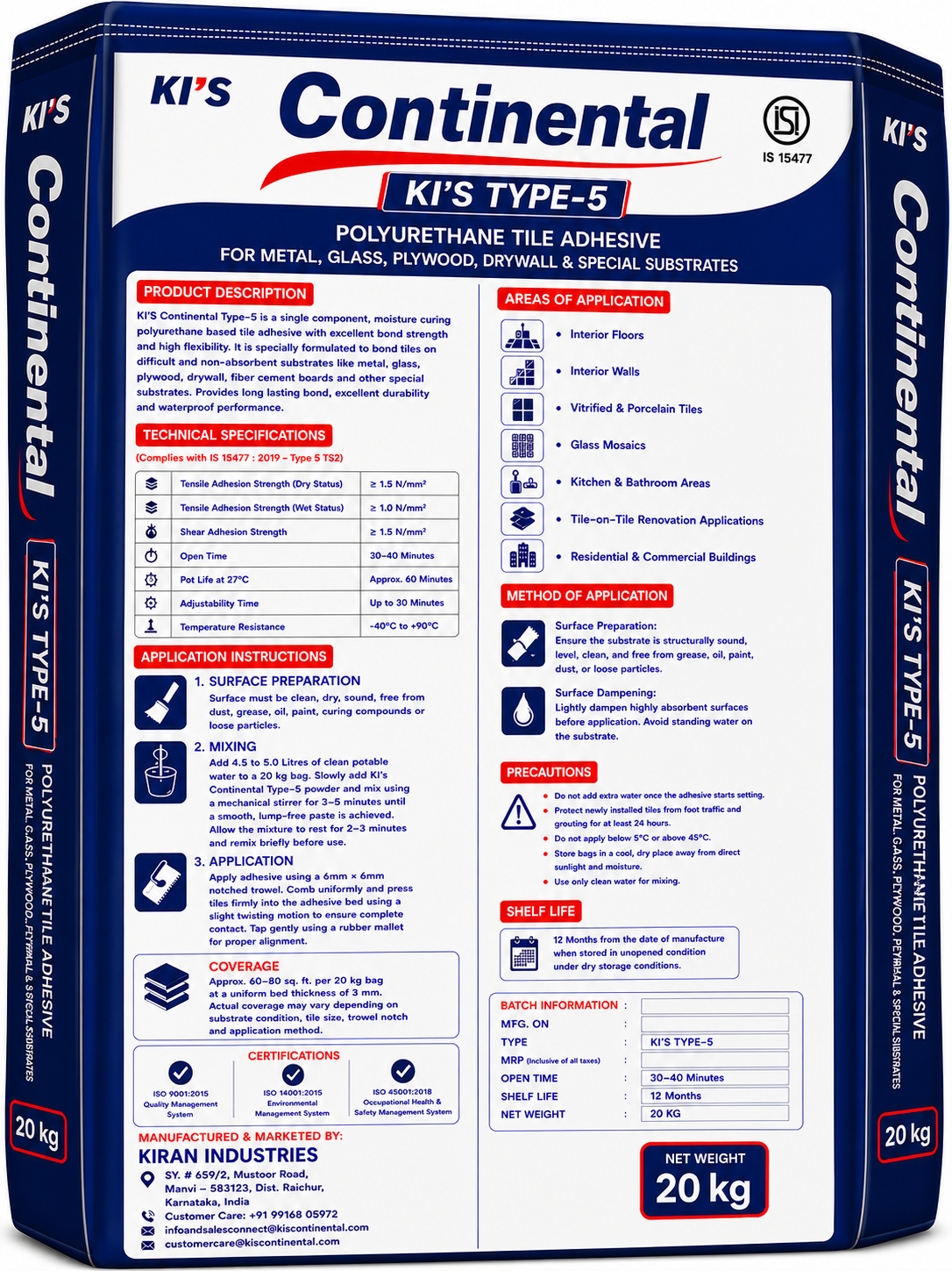 Continental Tile Adhesive Type 5 — Back